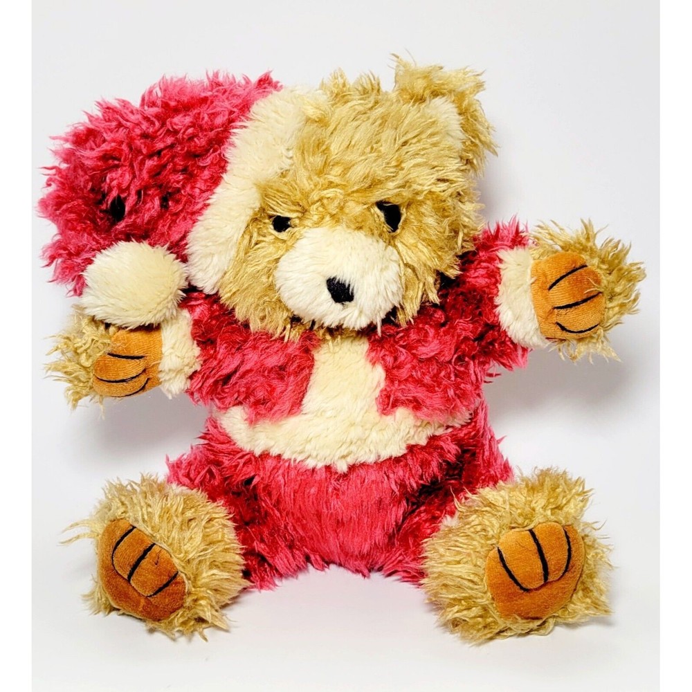 Rustic Santa Shaggy Bear Stuffed Animal 12" Midwest Home Curly Faux Fur VTG VGC!
